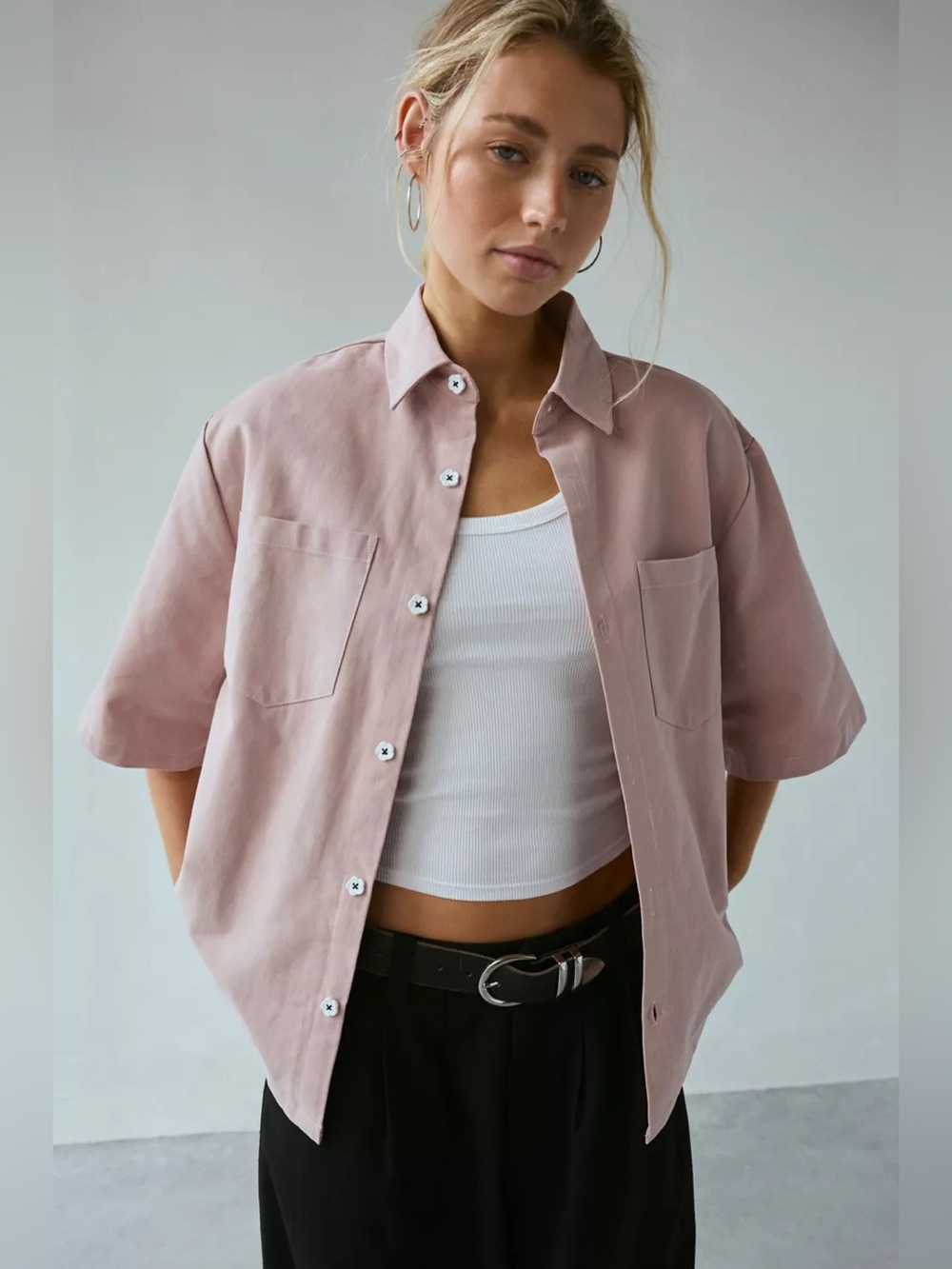 Sister Jane Crane Boxy Shirt Size M Light Pink NWT